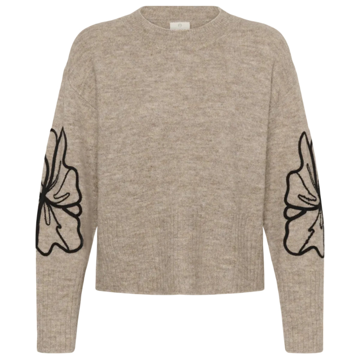 Kaffe Womens Jumper Erin Embroidery Desert Taupe/Black Flower