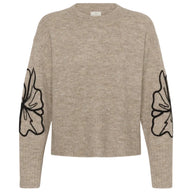 Kaffe Womens Jumper Erin Embroidery Desert Taupe/Black Flower