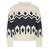 Kaffe Womens Jumper Rhonda Knit Whisper White/Dark Grey Melange