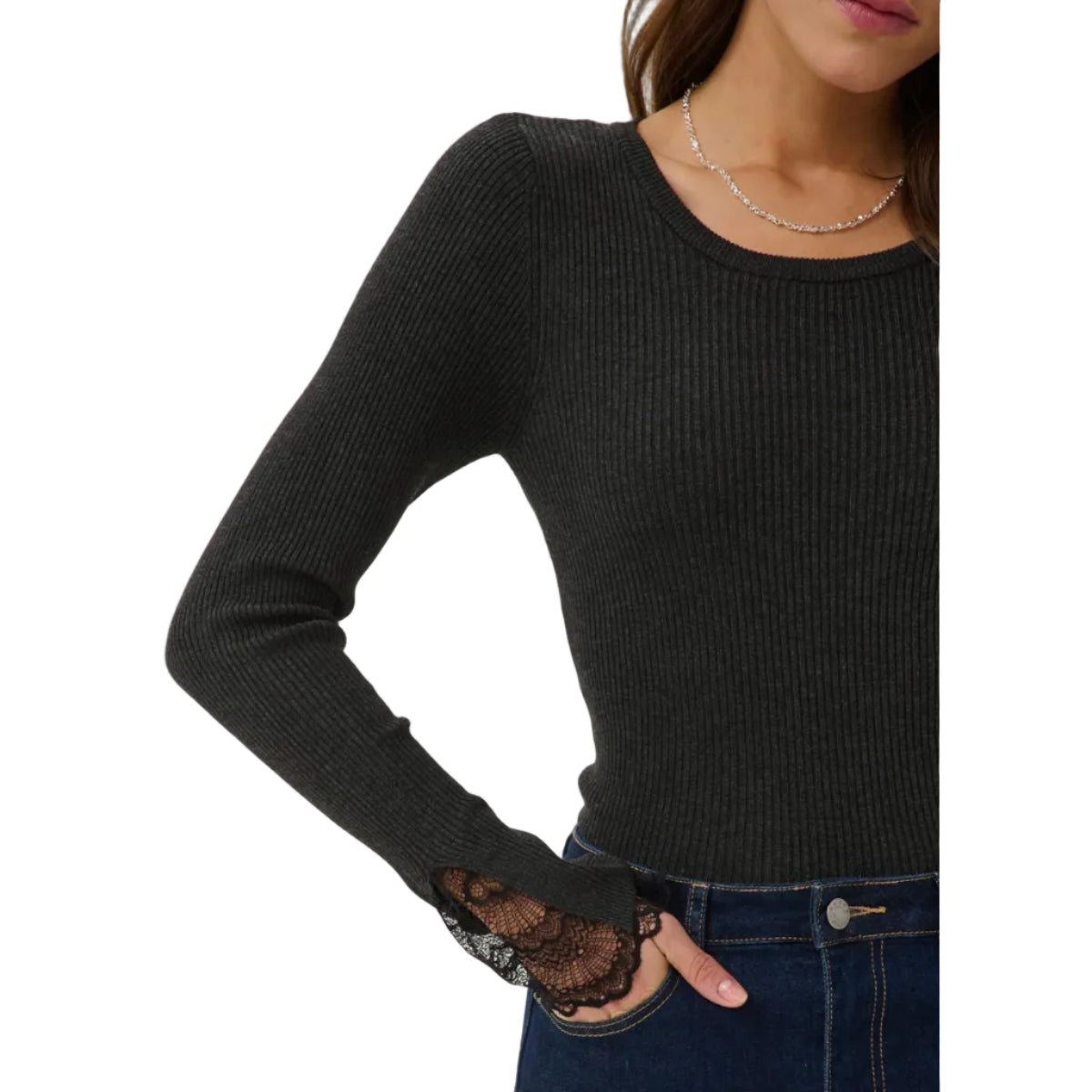 Kaffe Womens Top Amalia Knit Dark Grey Melange