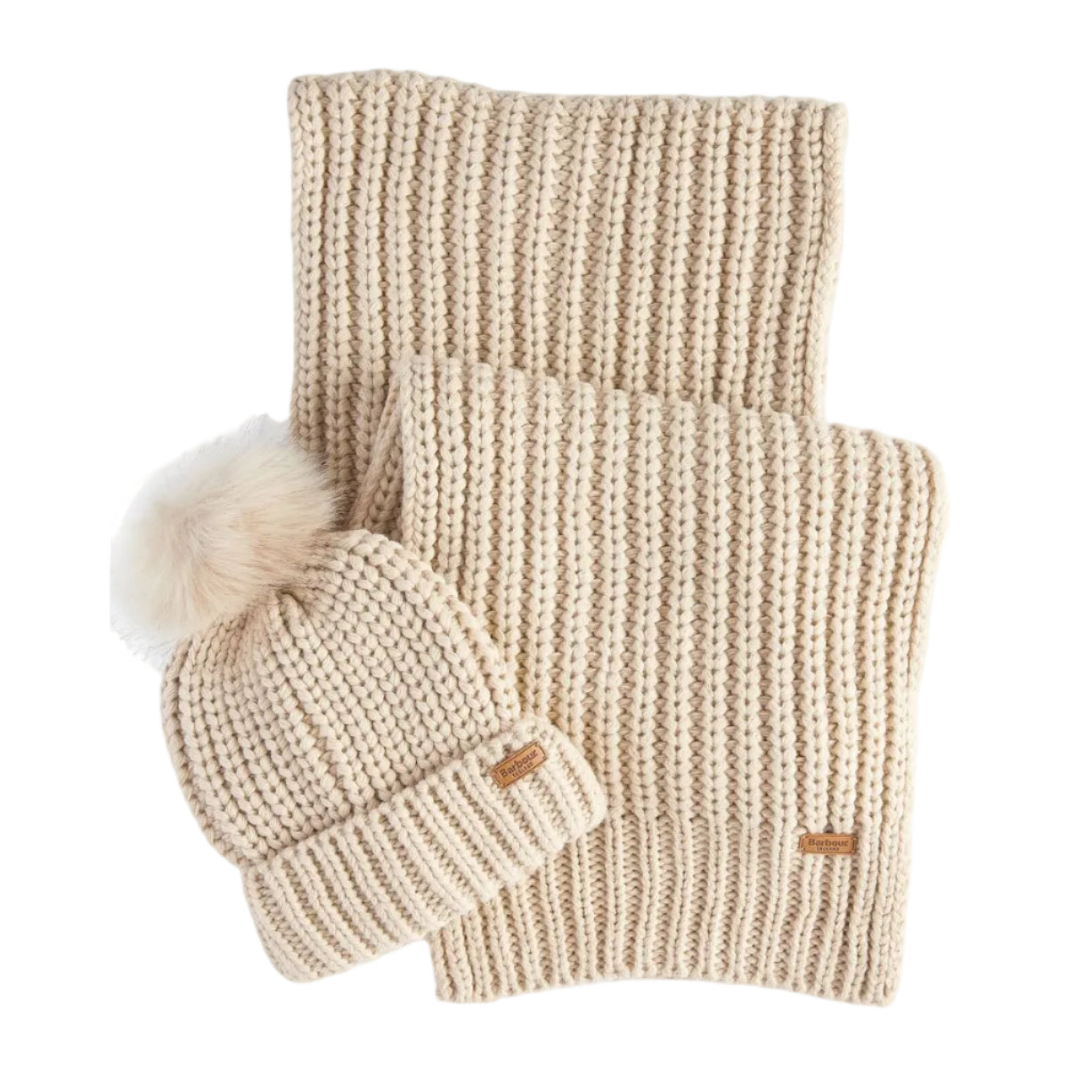 Barbour Womens Beanie/Scarf Saltburn Gift Set Pearl
