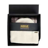 Barbour International Kemora women's moonbeam and truffle beanie and scarf gift set