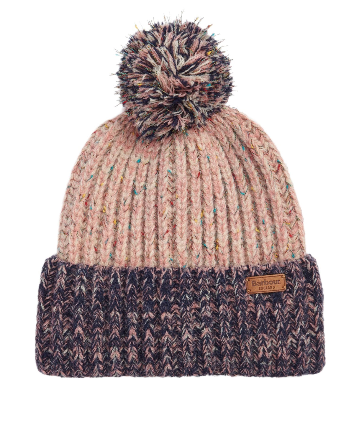 Barbour Womens Norham Beanie Hat Pink Rust Navy Donaghys