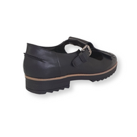 Black leather Mary Jane shoe with buckle strap and chunky sole