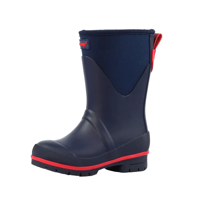 Lazy Dogz Splash kids' navy blue wellington boots with red accents