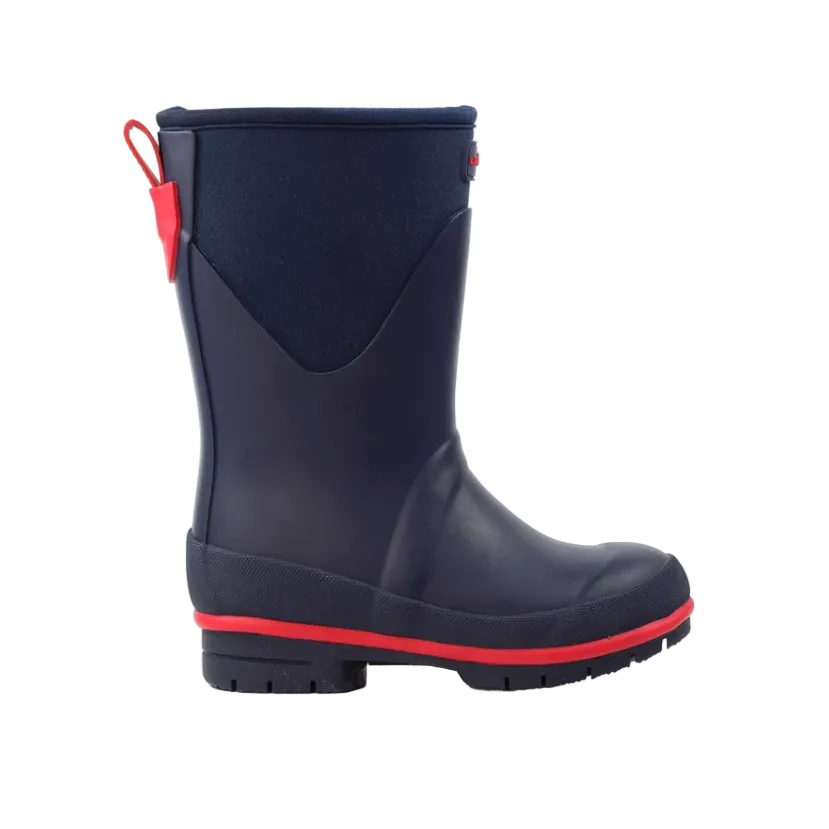 Lazy Dogz Splash kids' navy blue wellington boots with red accents