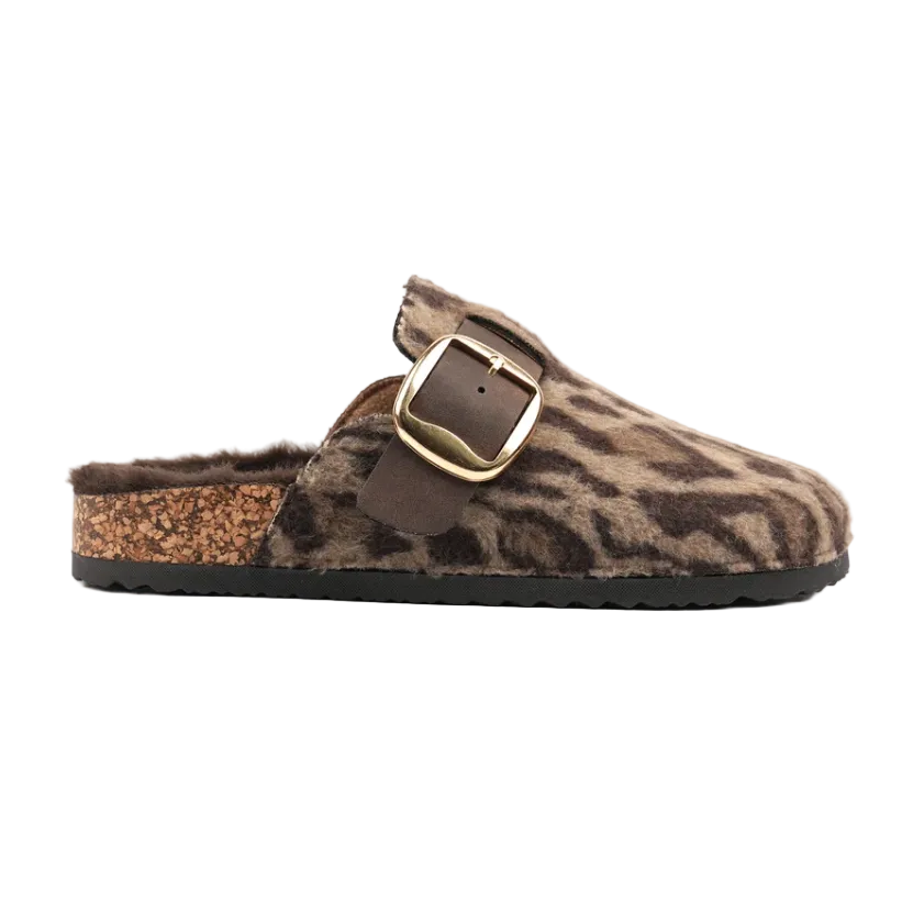 Lunar Oakley women's ocelot print fluffy mule slippers