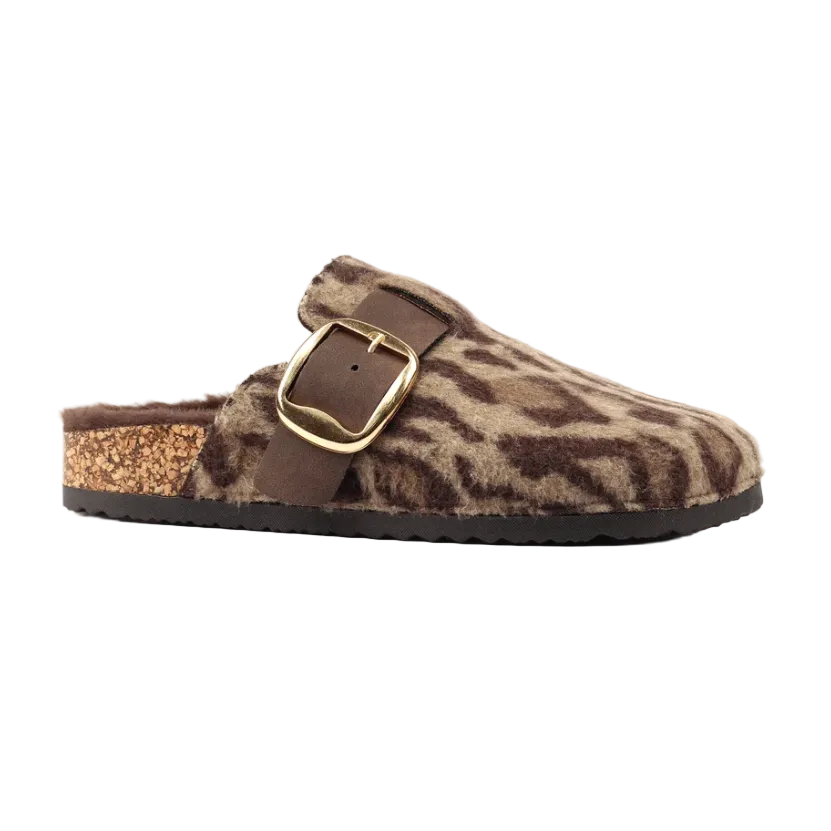 Lunar Oakley women's ocelot print fluffy mule slippers