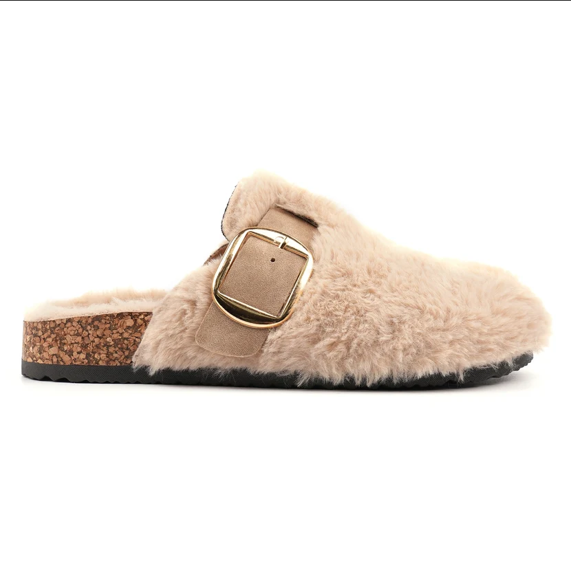 Lunar Rhianna women's beige fluffy mule slippers