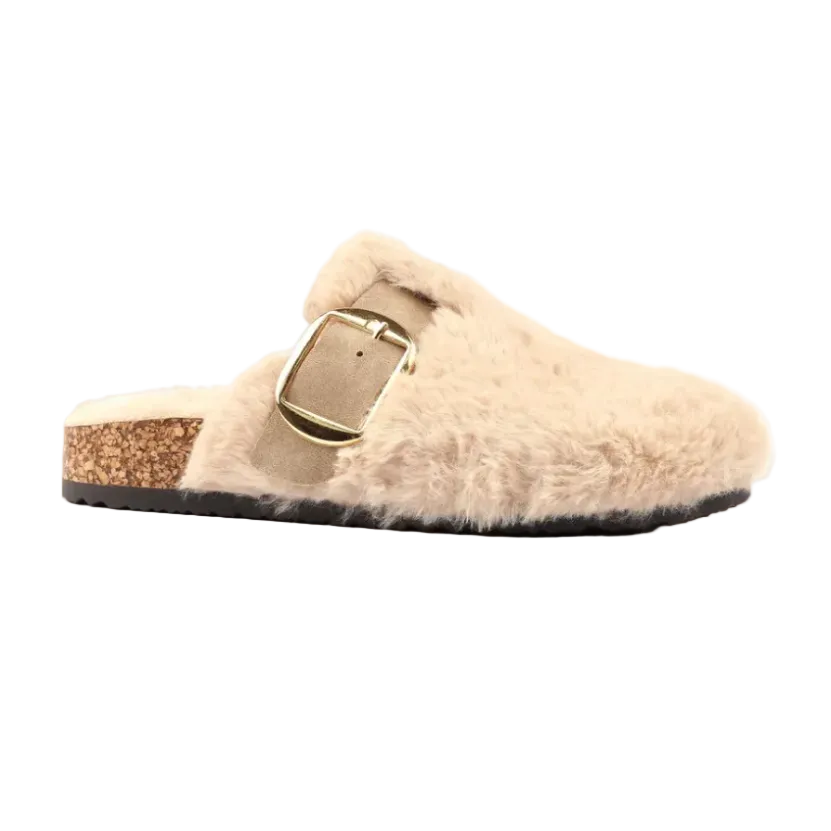 Lunar Rhianna women's beige fluffy mule slippers