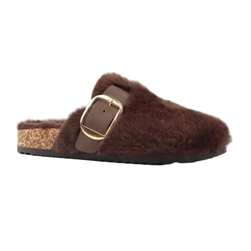 Lunar Rhianna women's brown fluffy mule slippers