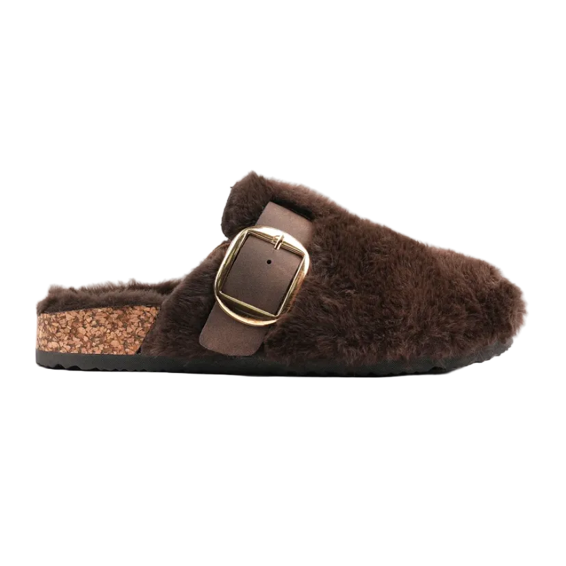 Lunar Rhianna women's brown fluffy mule slippers