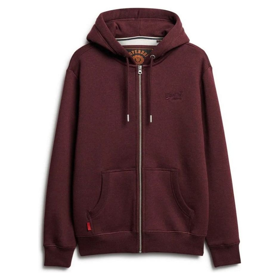 Superdry Mens Essential Logo Zip Hoodie Tawny Port Red Marl Donaghys