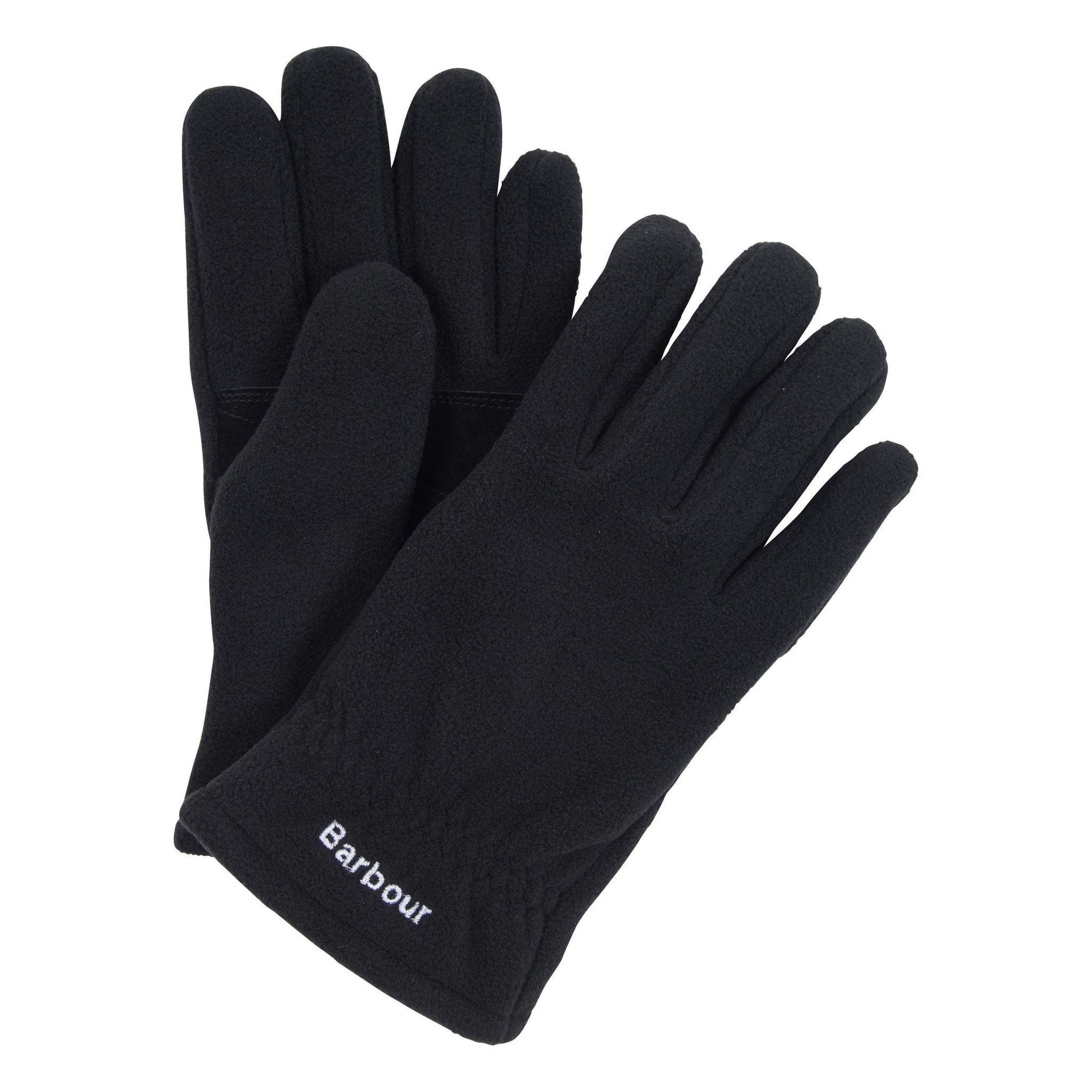 Black fleece gloves with embroidered logo, warm winter accessory, unisex design