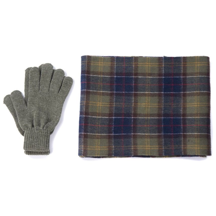 Barbour Mens Gloves & Scarf Set Classic/Olive