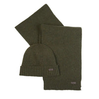 Barbour Mens Beanie/Scarf Carlton Fleck Gift Set Olive