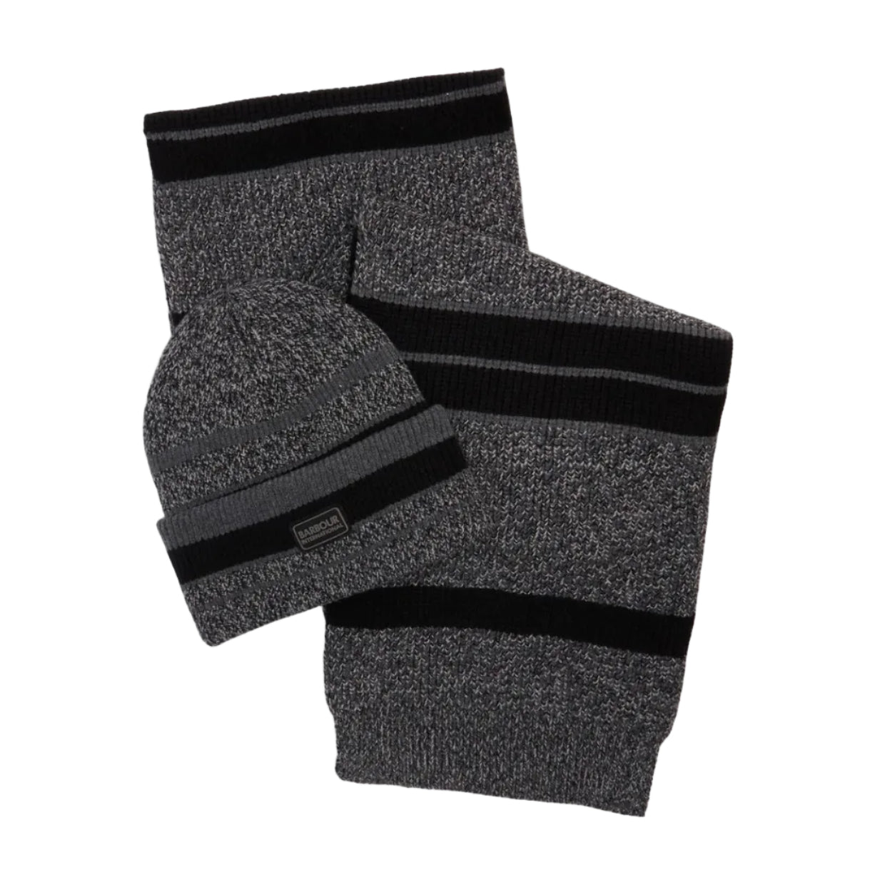 Barbour International Mens Beanie/Scarf Boston Gift Set Black/Grey