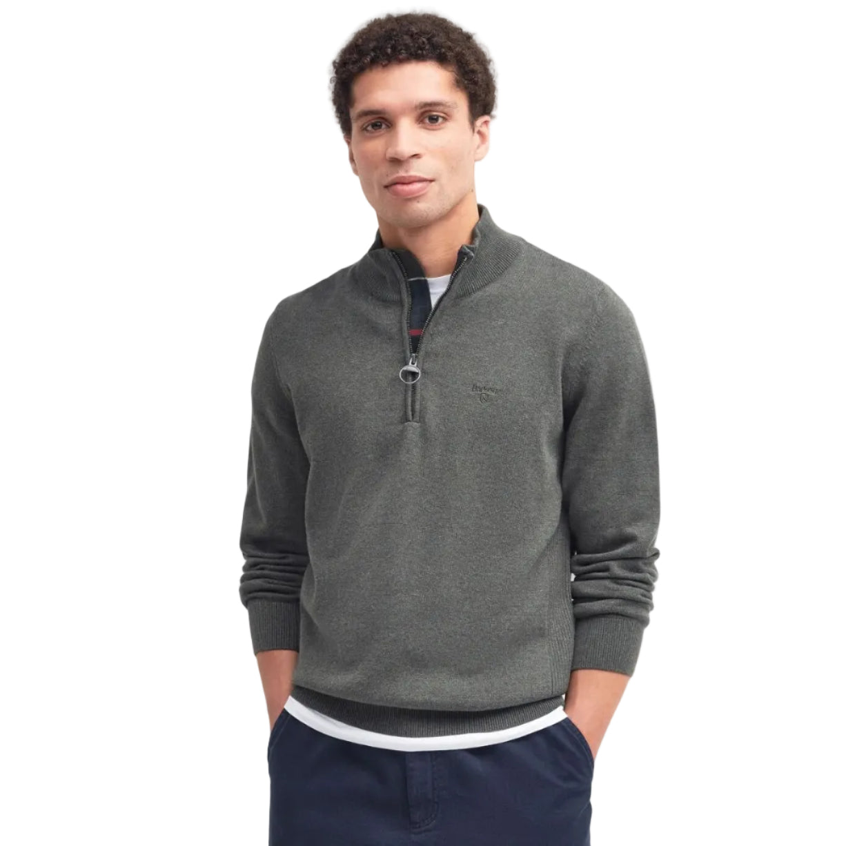 Barbour Mens Half Zip Cotton Olive Marl