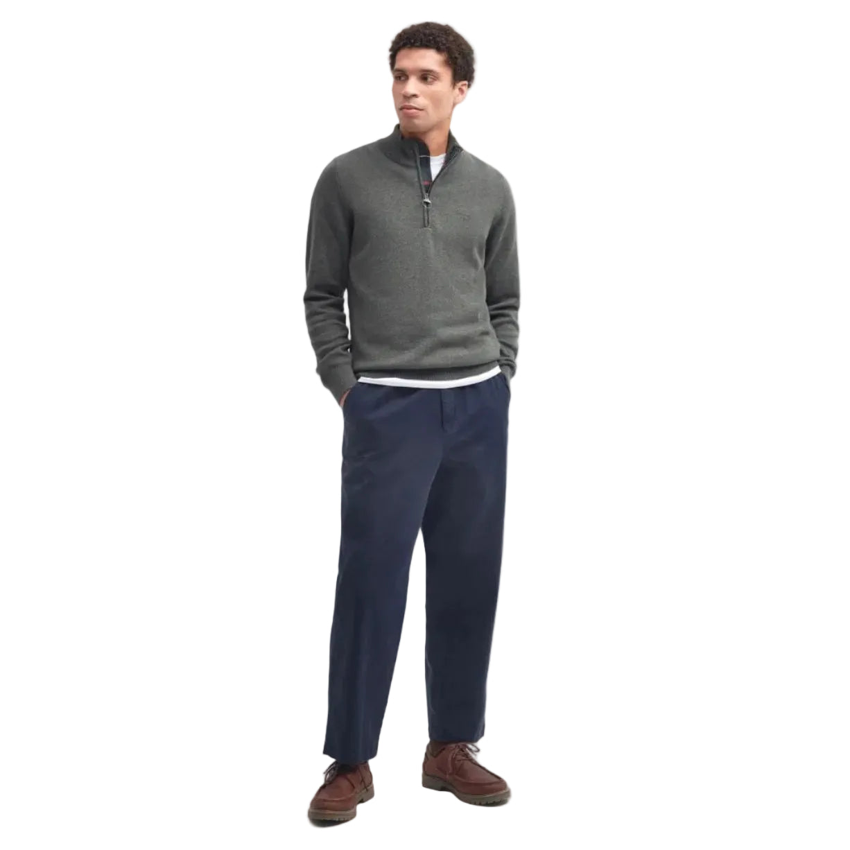 Barbour Mens Half Zip Cotton Olive Marl