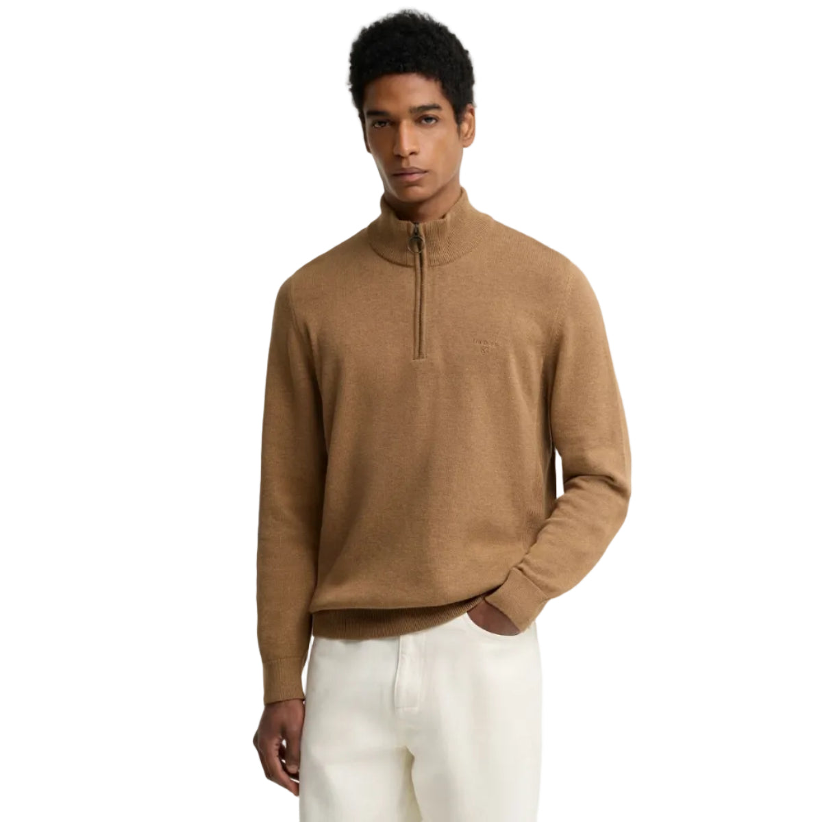 Barbour Mens Half Zip Cotton Knitted Jumper Sandstone