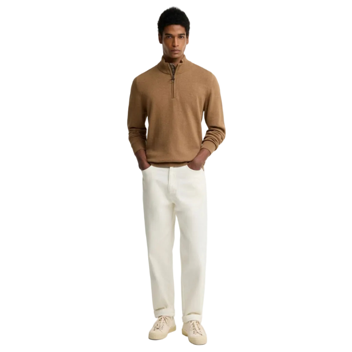 Barbour men's sandstone cotton half-zip jumper