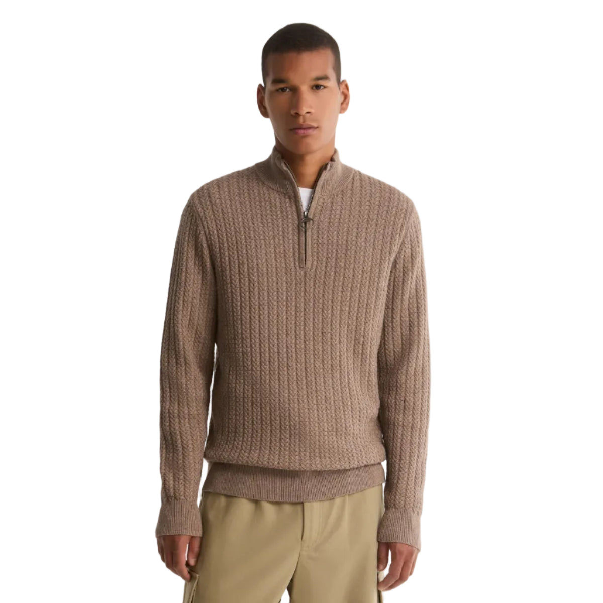 Barbour men's stone herringbone half-zip jumper