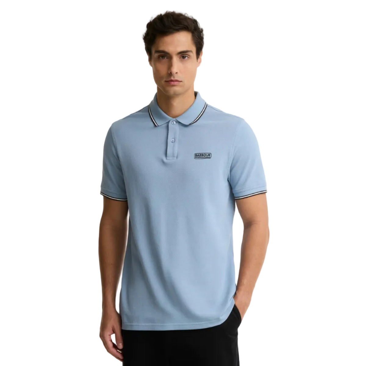 Barbour International Mens Polo Evan Tipped Powder Blue
