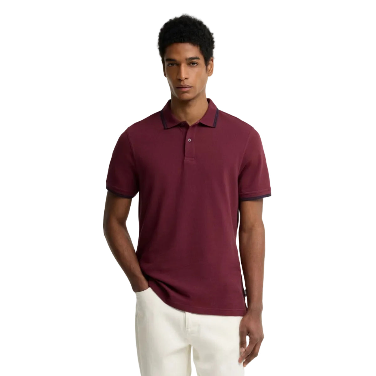 Barbour Mens Polo Lunan Tartan Trimmed Tailored Shirt Dark Bordeaux