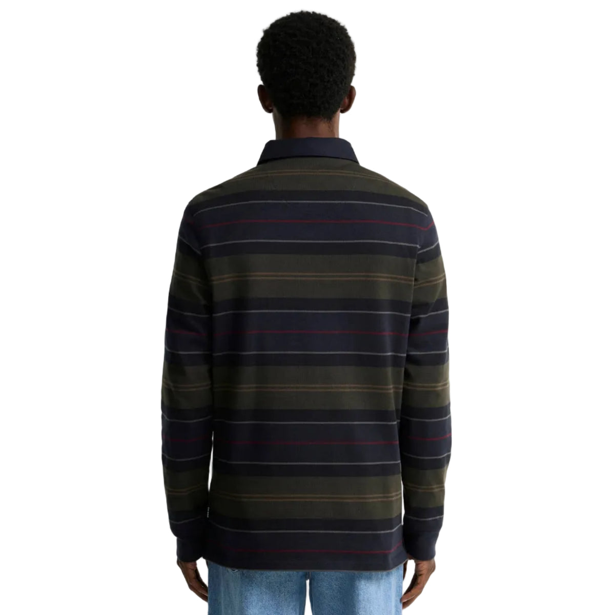 Barbour Mens Tartan Striped Rugby Shirt Frith Navy