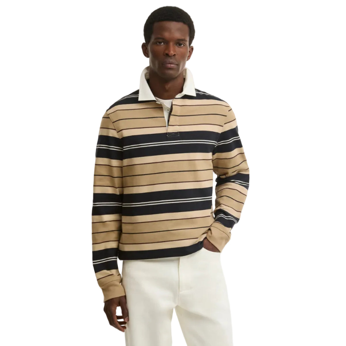 Barbour men's stone striped rugby shirt