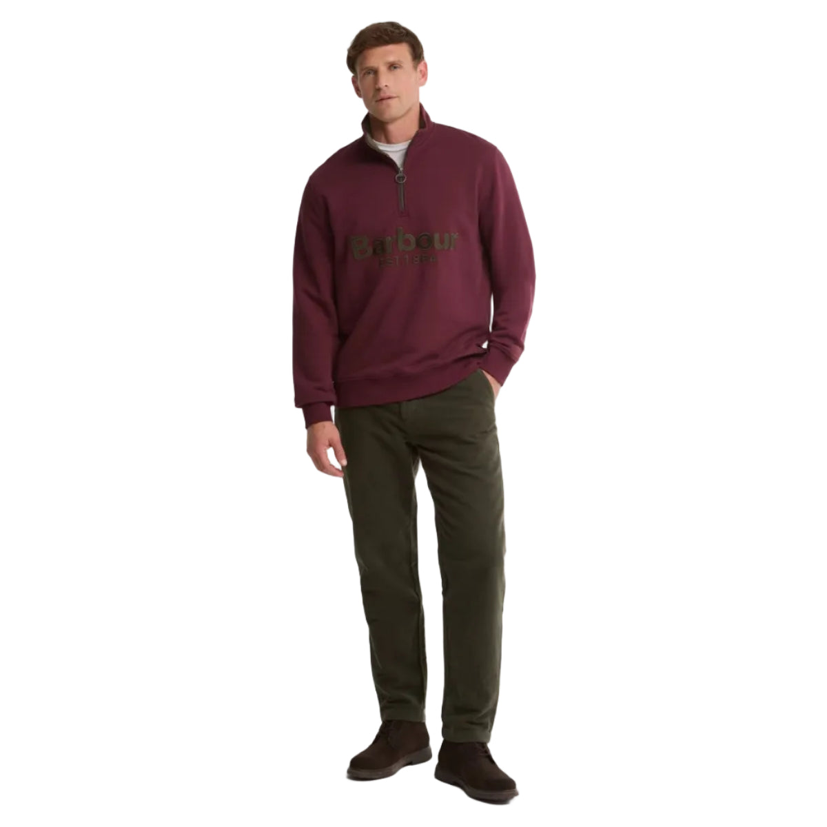 Barbour men's burgundy half-zip sweatshirt