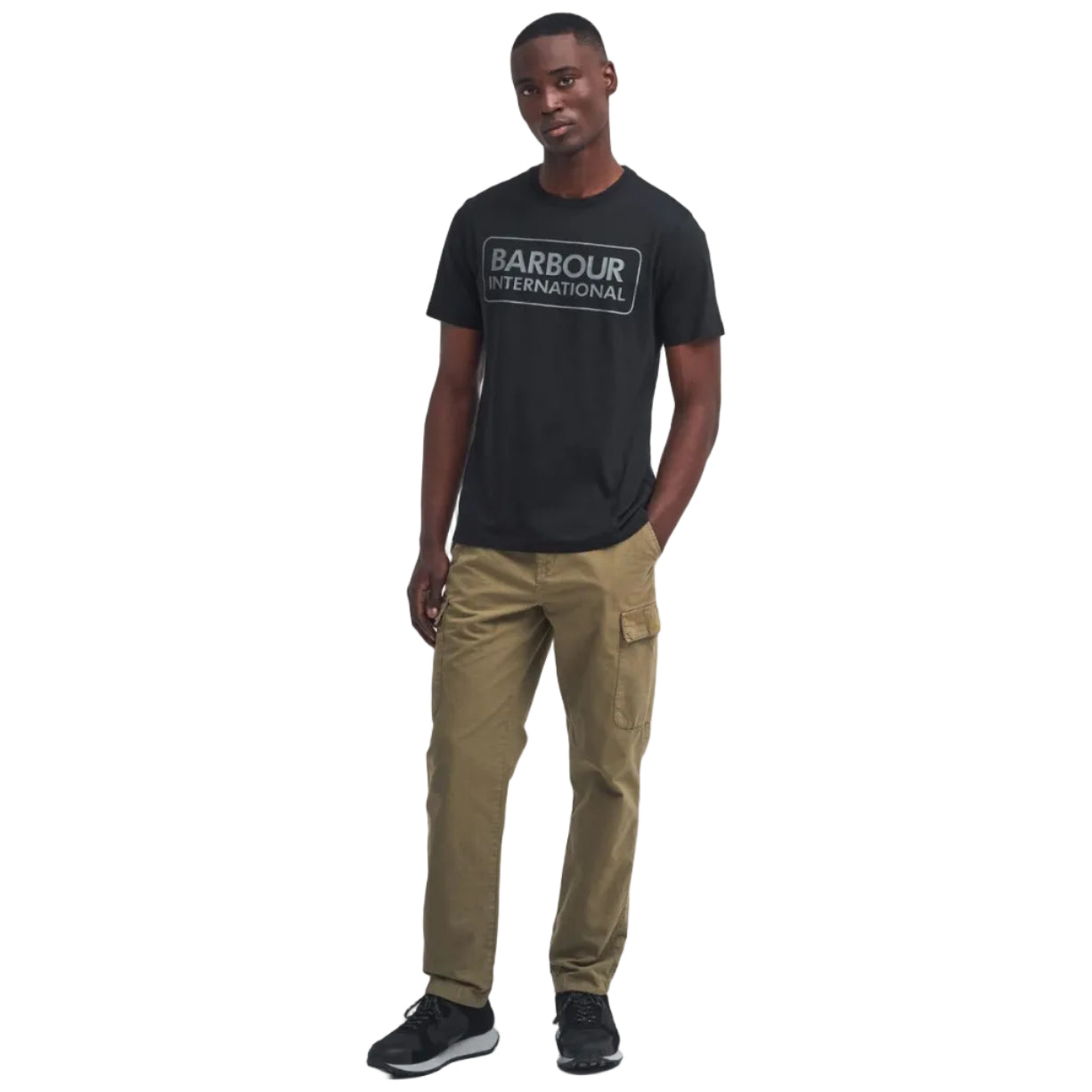 Barbour International Mens T-Shirt Essential Large Logo Black/Pewter
