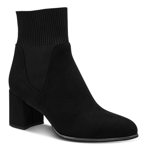 Marco Tozzi women's black ankle boots with ribbed stretch-knit cuff