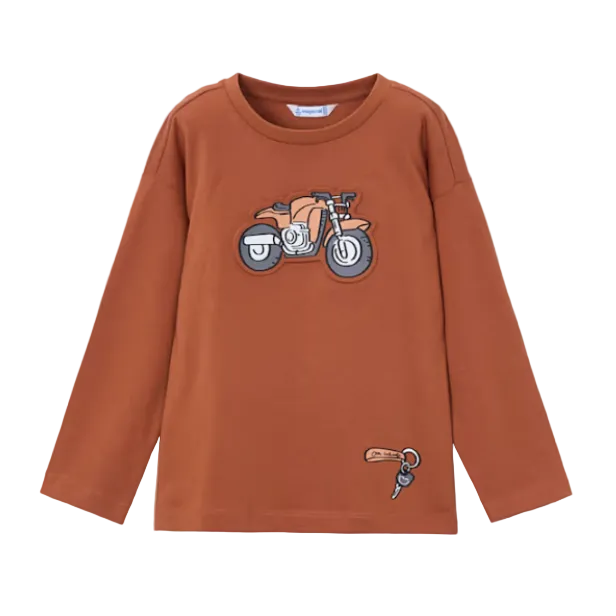 Mayoral boys' rust long sleeve T-shirt with vehicle design