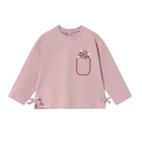 Mayoral girls' mauve long sleeve T-shirt with floral bow-tie detail