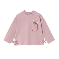 Mayoral girls' mauve long sleeve T-shirt with floral bow-tie detail
