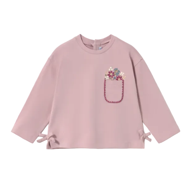 Mayoral girls' mauve long sleeve T-shirt with floral bow-tie detail