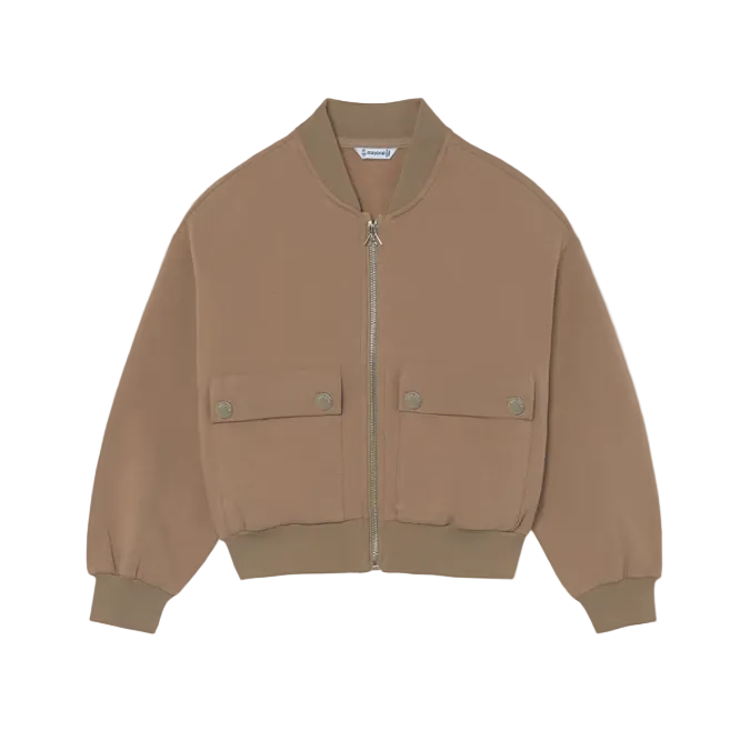 Mayoral girls' camel zip-up hoodie with pockets