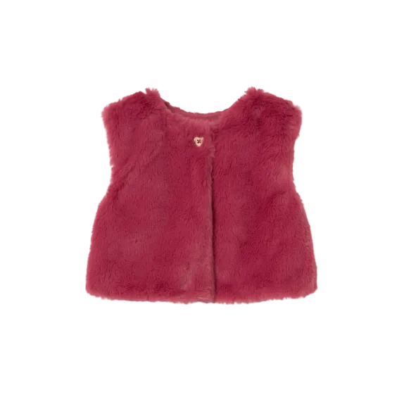 Mayoral girls' petal pink three piece top, leggings and faux fur gilet set