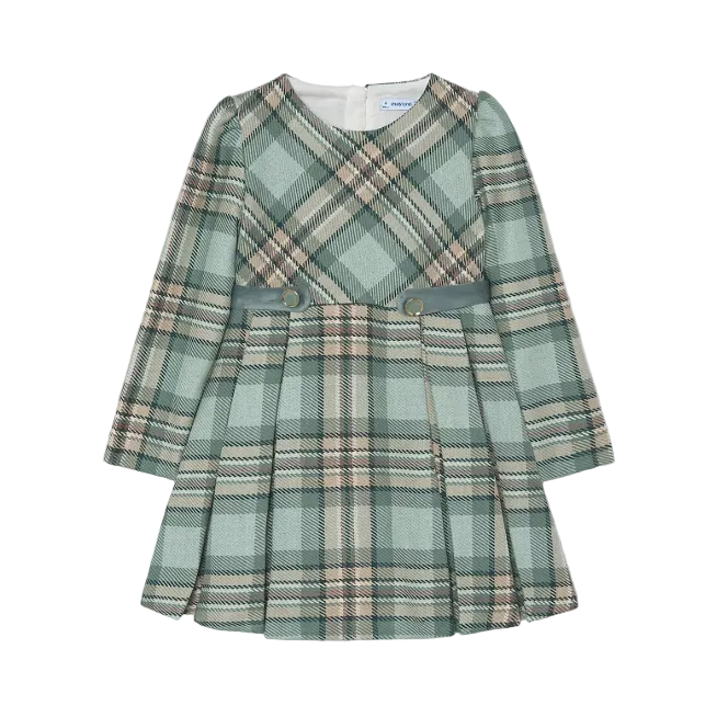 Mayoral girls' anise green check pleated dress