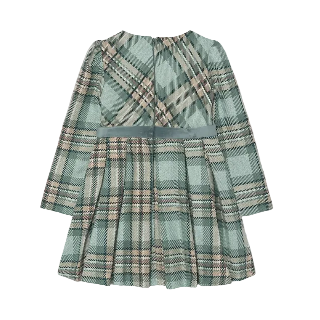 Mayoral girls' anise green check pleated dress
