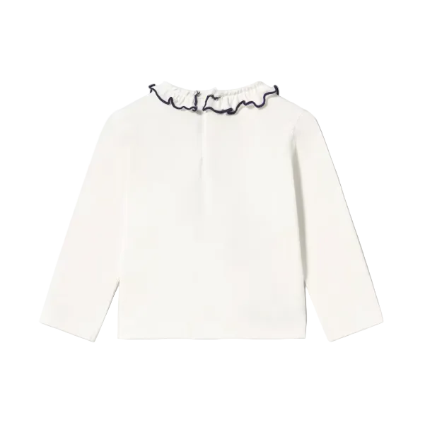 Mayoral girls' cream top with dog motif and frilled neckline