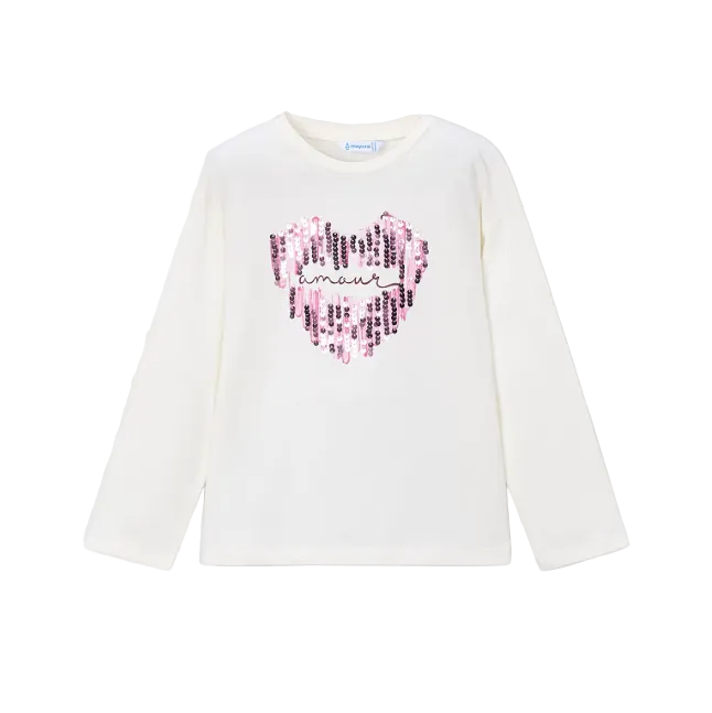 Mayoral girls' off white and mauve long sleeve top