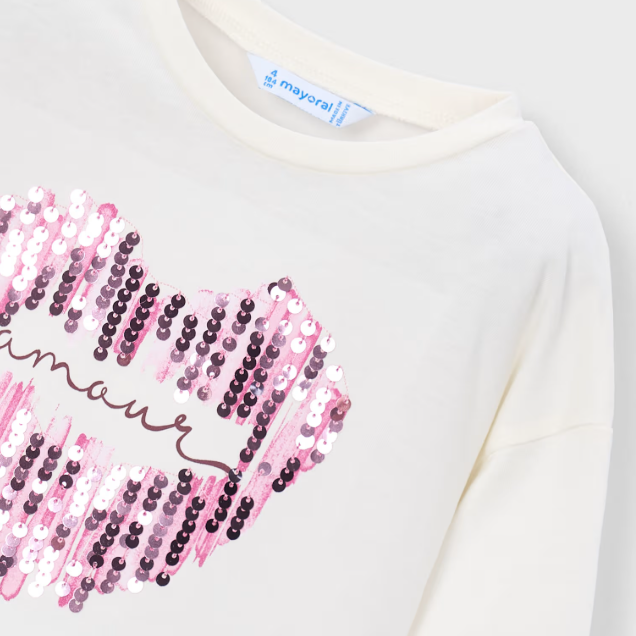 Mayoral girls' off white and mauve long sleeve top