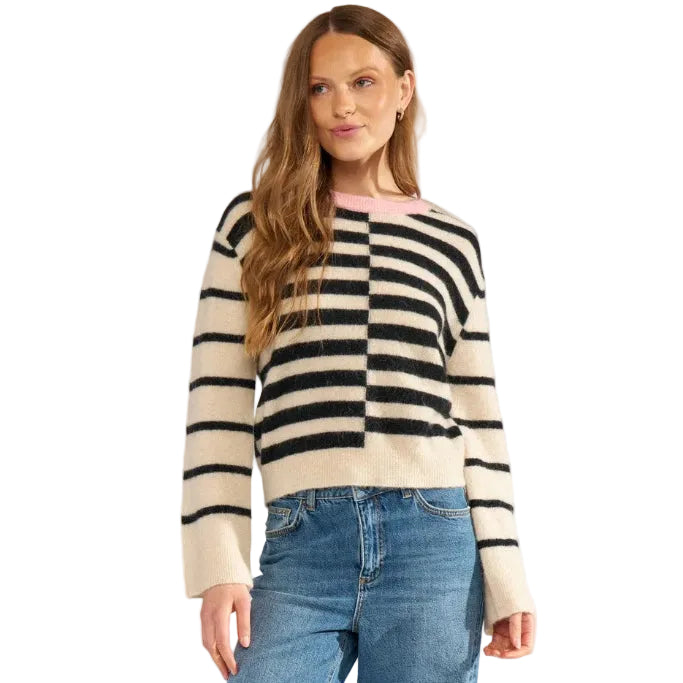 Numph NURiette women's caviar black and white striped jumper