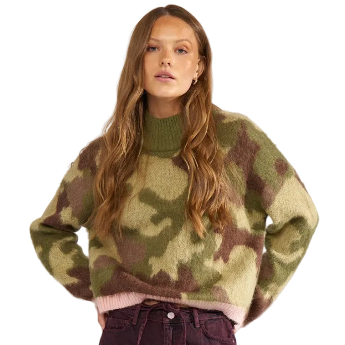 Numph NUCamu women's calla green camo-pattern knitted jumper