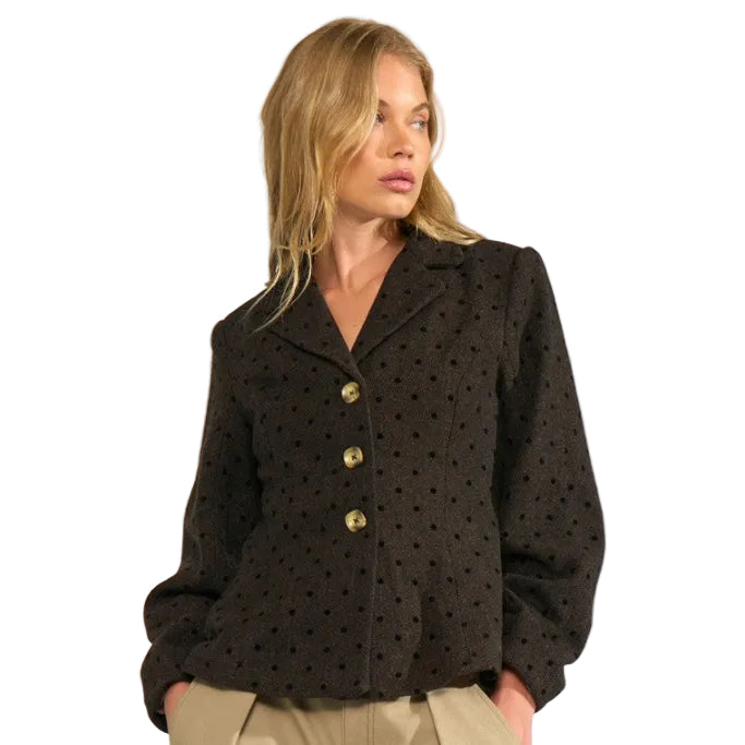 Numph NUAmia women's black coffee polka dot blazer