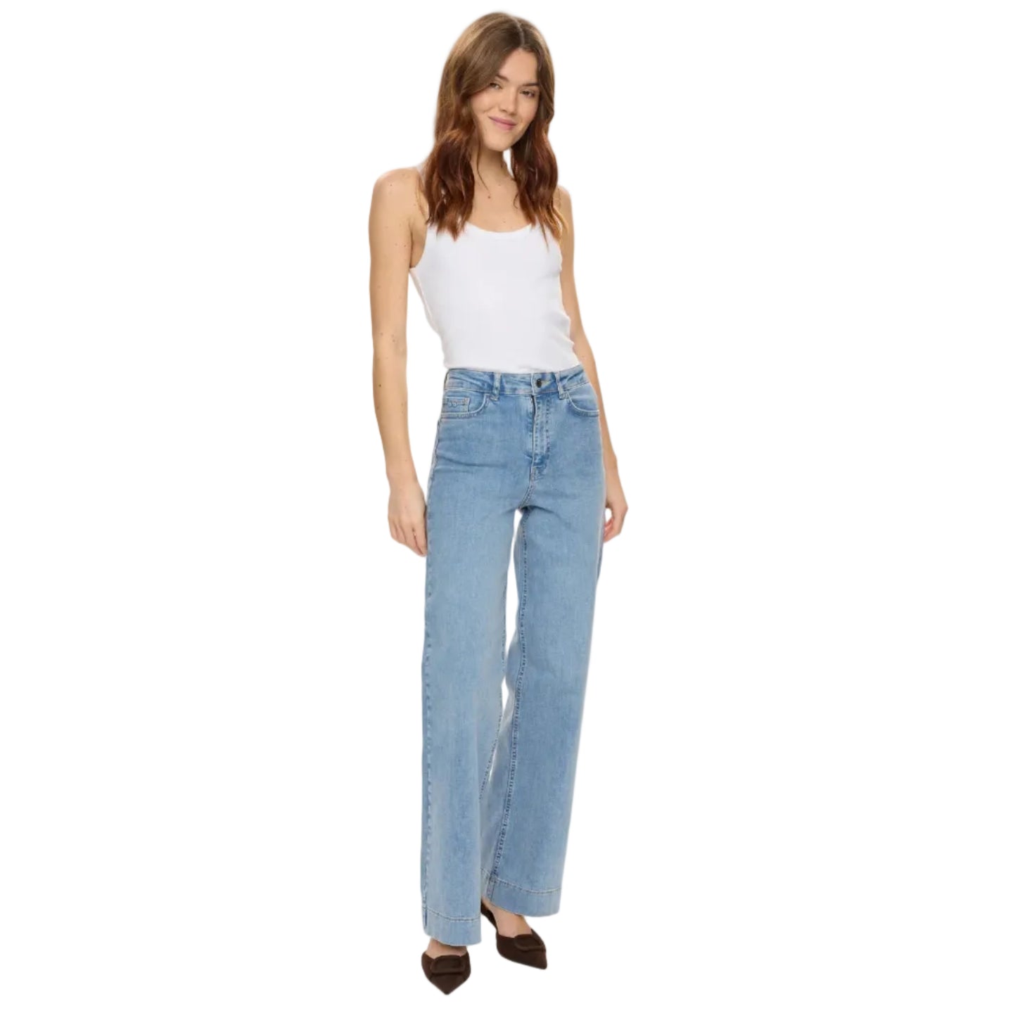 Numph Womens Nuparis Wide Jeans Light Blue Stonewash Denim