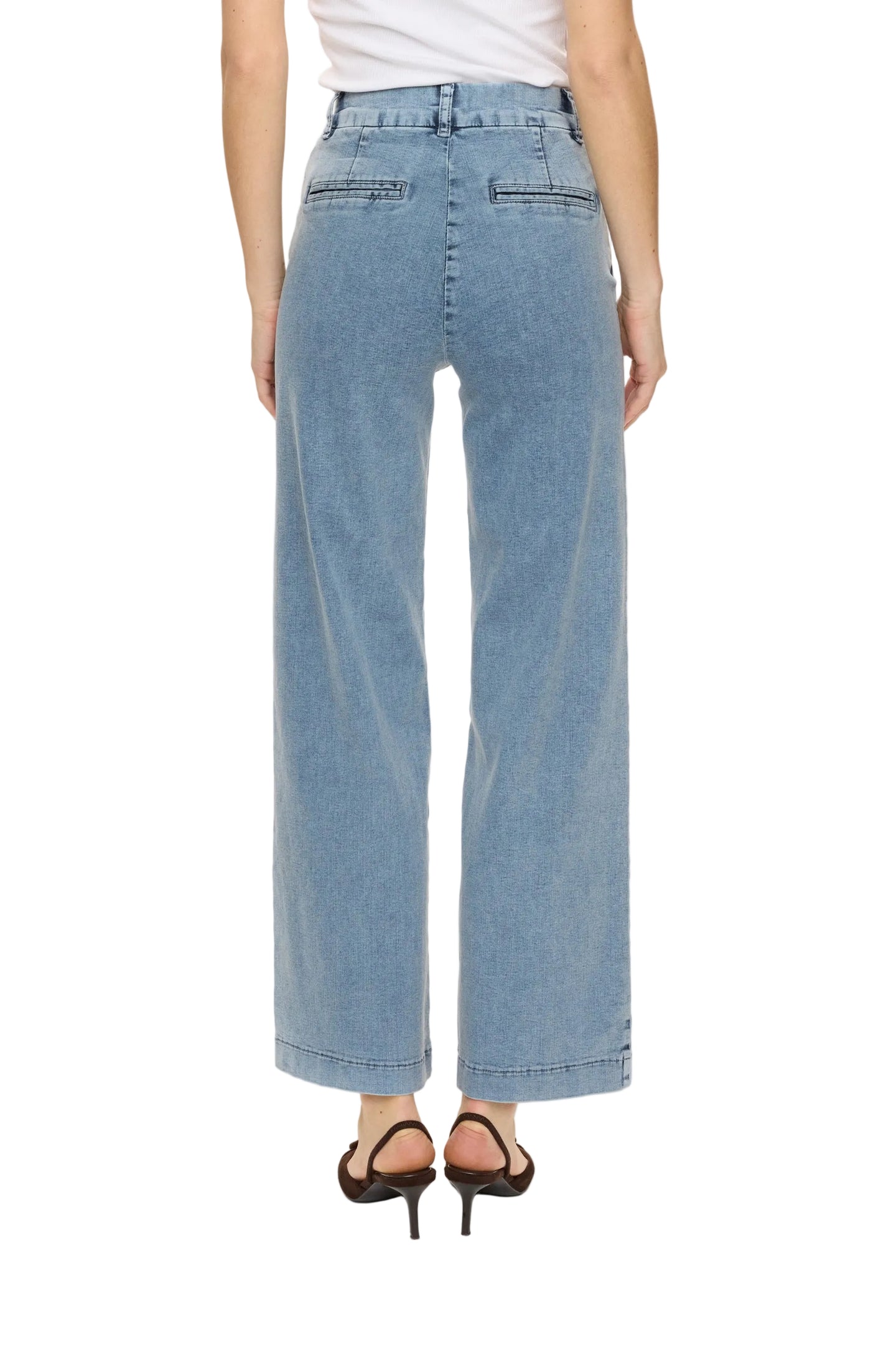 Numph Womens High Rise Jeans Amber Wide Light Blue Stonewash Denim