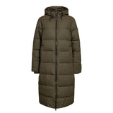 Nümph women's forest green longline hooded puffer jacket